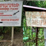 A signboard indicating the pilgrimage site of Mkhitar Sparapet’s grave was placed in Syunik